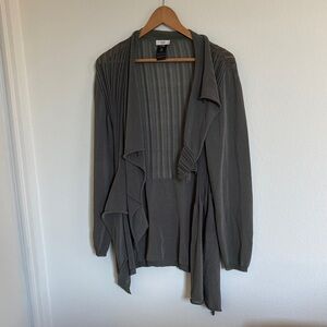 Crea Concept Grey-Green Open Front Rolled Edge Fine Knit Cardigan Size 38 AS IS